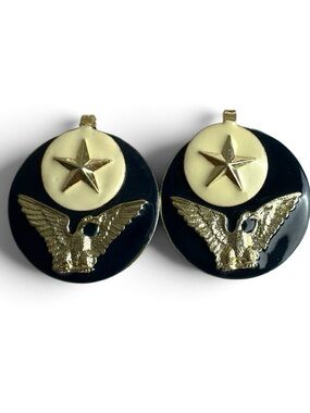 Vintage Signed DON LIN Patriotic Eagle & Star Enamel Statement Earrings 80s 90s